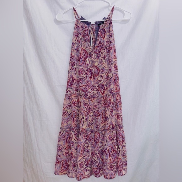 DREW NWT Pink Purple Floral Print Halter Tiered Mini Fit & Flare Dress small - Picture 1 of 5